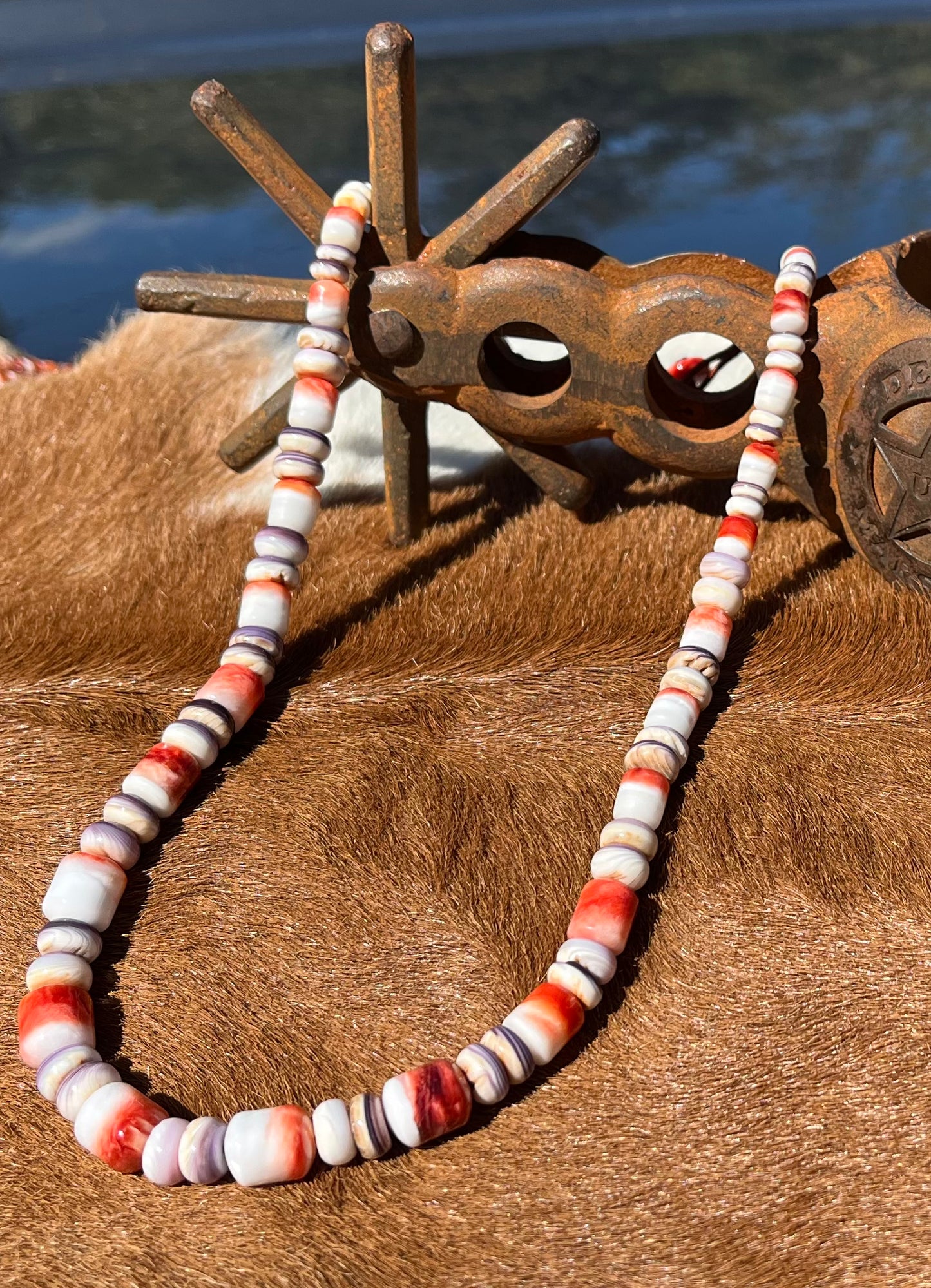 Orange Spiny/Wampum Shell Necklace