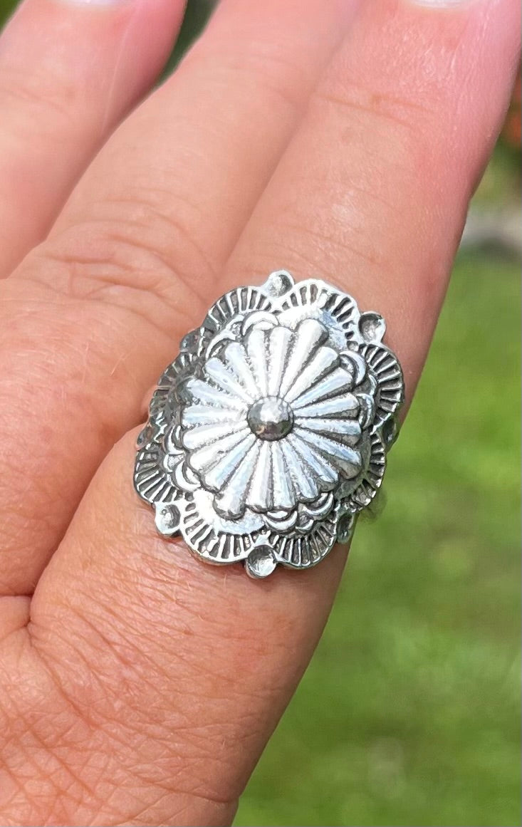 Sterling Silver Concho Ring - 8