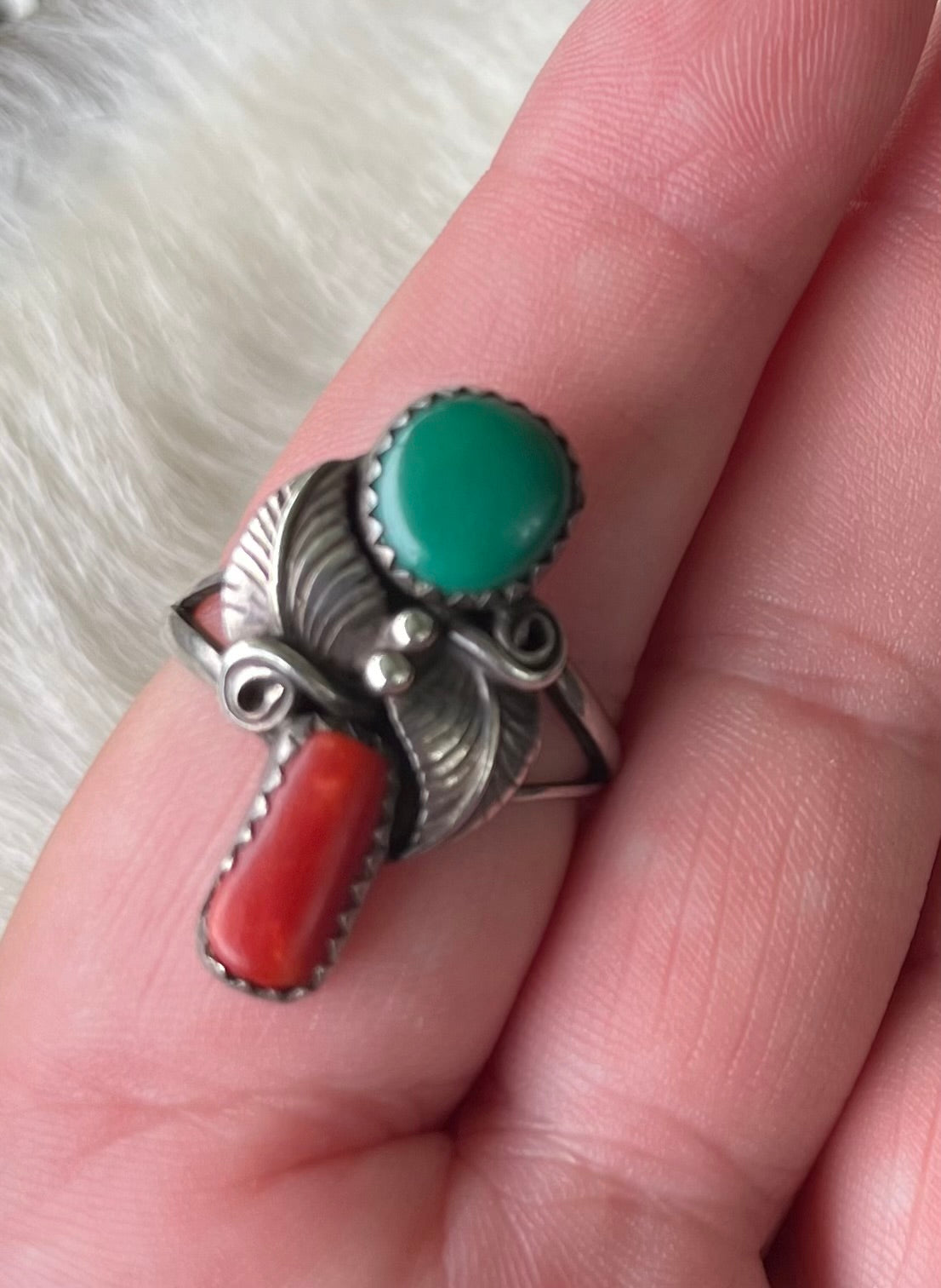Turquoise and Coral Ring
