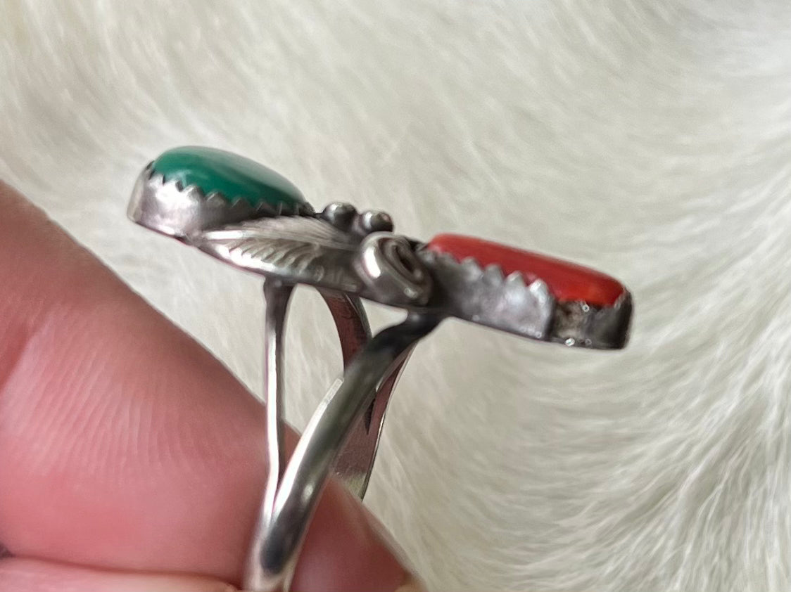 Turquoise and Coral Ring